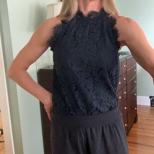 Lace cutaway lined blouse Navy M Olivia Gray